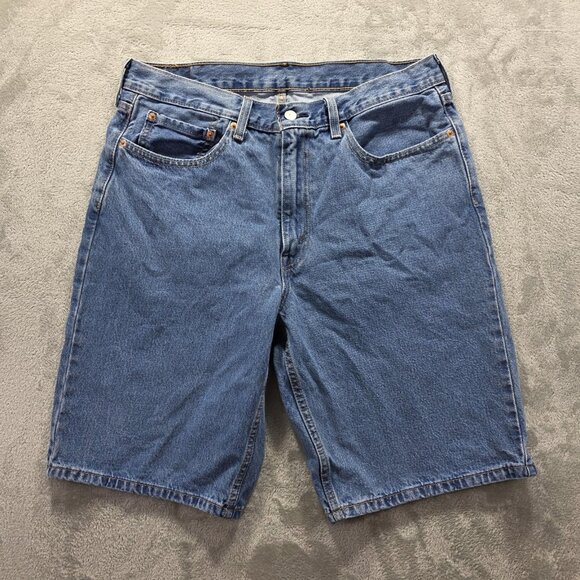 Levi's Jean Shorts Mens 34 Blue Denim 12 Inseam 5-Pocket Zip Fly Red Tab 469 - Picture 1 of 9